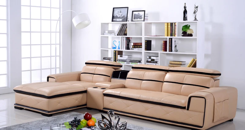 

Free Shipping Eenuine leather sofa , Beige Color Modern and smart design, top grain Cattle leather L shaped corner sofa 2023