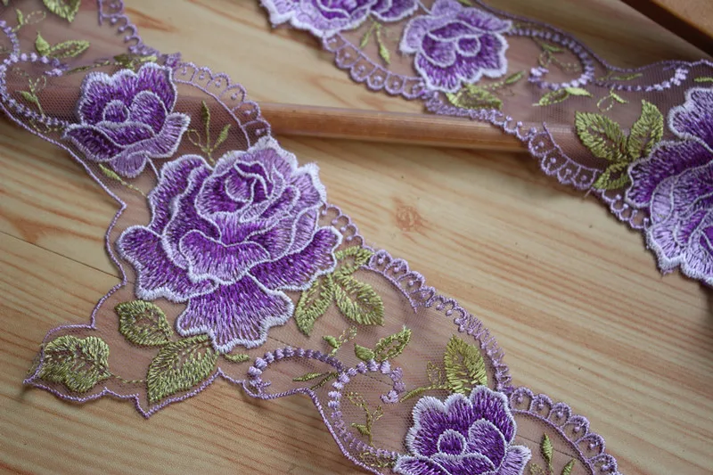 1M Embroidery Purple Lace Fabric 11cm Ribbon Trim Curtain Trimmings Clothing Wedding Dresses Rose Lace For Dress Decoration