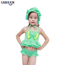 Детский купальный костюм из 3 предметов для девочек милый летний купальник для девочек, пляжная одежда с шапками, детский купальный костюм для девочек K389-CGR1
