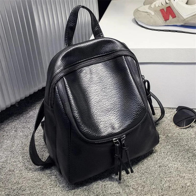 Simple Designer Small Backpack Women Black Travel PU Leather Backpacks