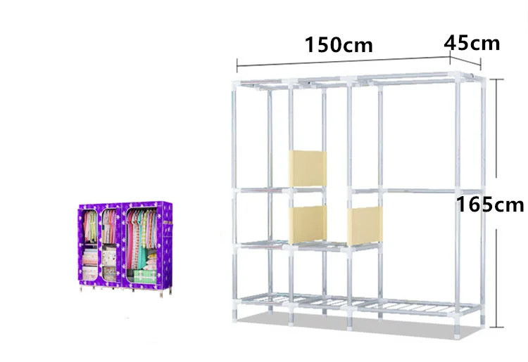 DIY хорошо продают Ткань Оксфорд гардероб большой простой домашний стальной шкаф для хранения одежды, шкаф для одежды