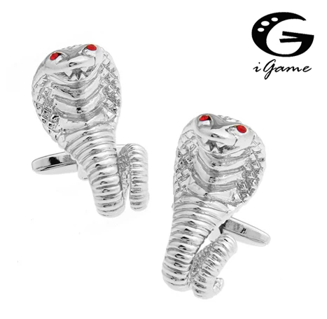 

iGame Snake Cuff Links Novelty Cobra Design With Red Rhinestone Eye Free Shipping