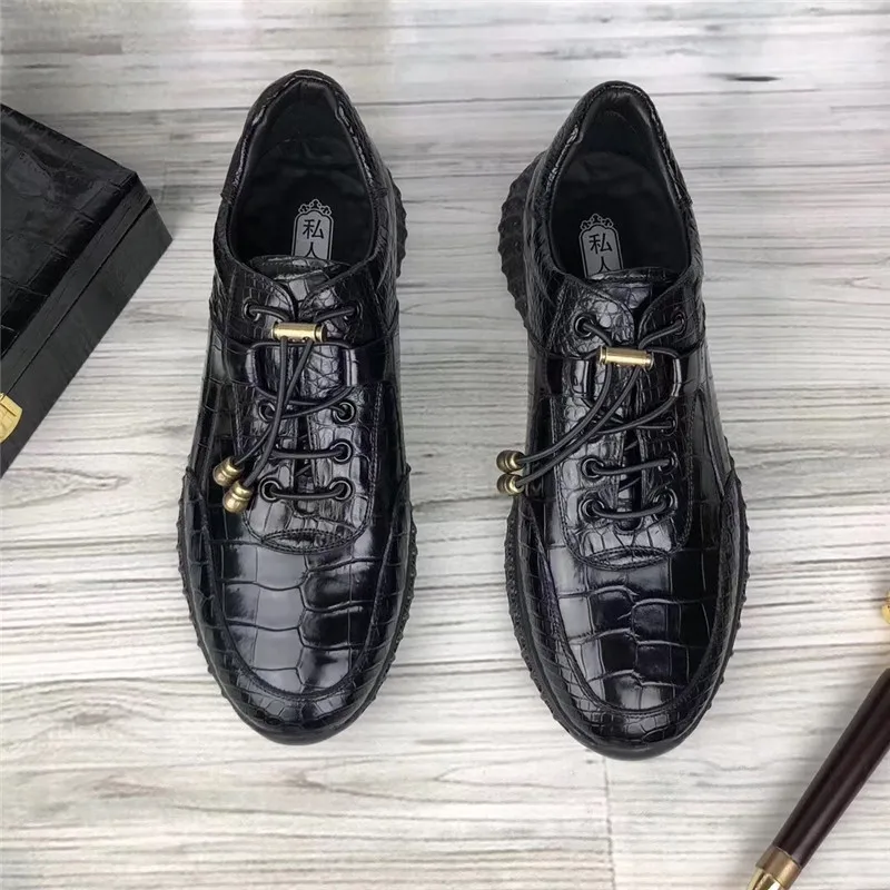 Authentic Crocodile Belly Skin Soft Rubble Sole Men's Casual Shoes Exotic Genuine Alligator Leather Male Elastic Band Shoes