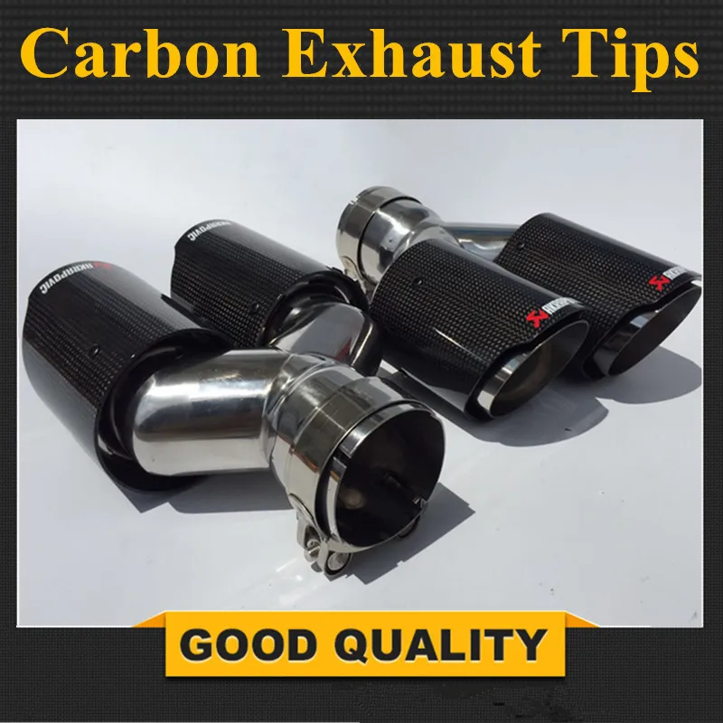 

One pair Y style Glossy + stainless steel universal carbon exhast tips, Dual Auto akrapovic exhaust tip tailtip end pipes