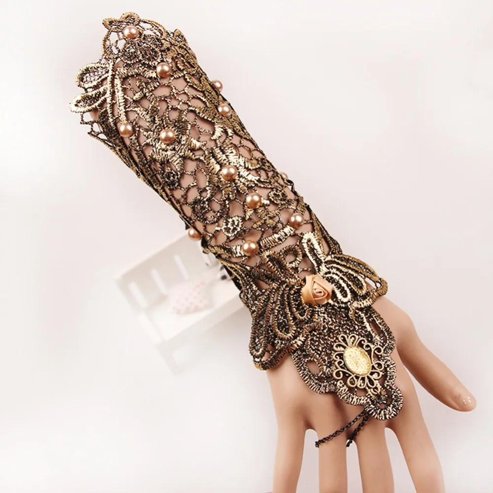 1 pcs Vintage Gold Lace Wrap Bracelet Gloves With Chain Fashion Jewelry