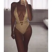 Сексуальный слитный купальник с золотыми блестками, женский купальник, бандаж, с глубоким вырезом, v-образный вырез, купальник с открытой спиной, боди, монокини, купальник, бикини
