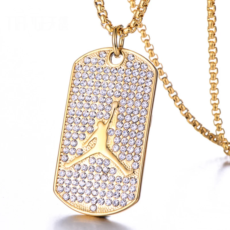 

New Bling Iced Out Gold Full Rhinestone Basketball Pendants Necklaces 316L Stainless Steel Sports Necklace for Men Women Jewelry