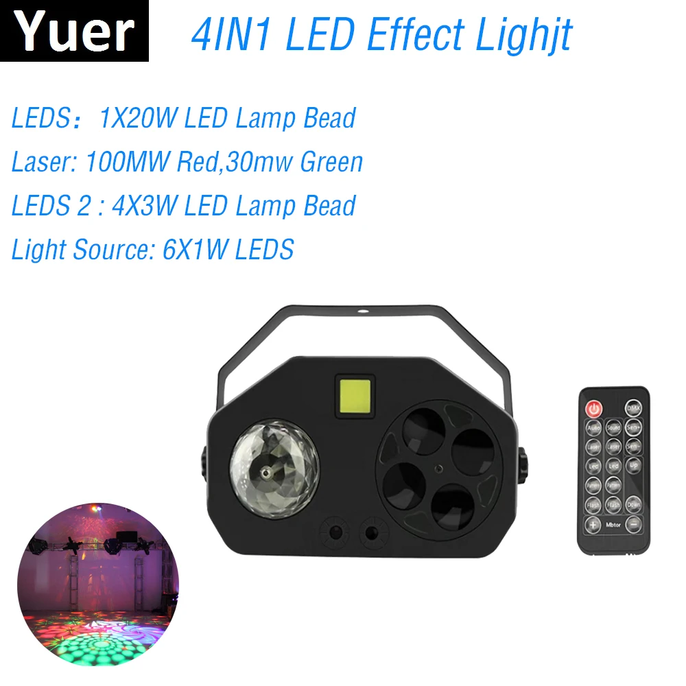 

Magic Ball Laser Pattern Strobe 4IN1 LED Stage Light DMX 512 Sound Activated Rotating Disco Ball Party Lights LED Strobe Light