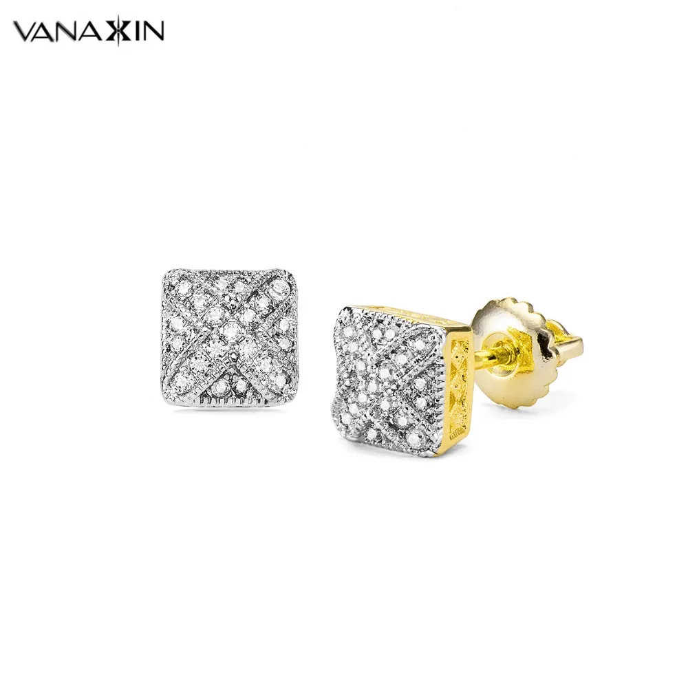 VANAXIN квадратные мужские Т-образные серьги для женщин с кубическим цирконием золотого/серебряного цвета Панк мужские серьги Модные ювелирные изделия Brinco подарочная коробка