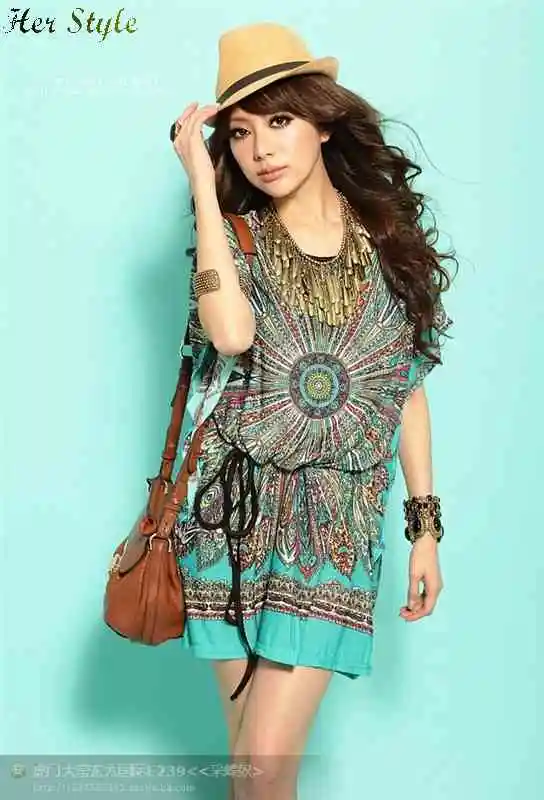 Fashionable size womens clothing Free Shipping 2014 spring national wind ice silk dress boho 1427495982 | Женская одежда