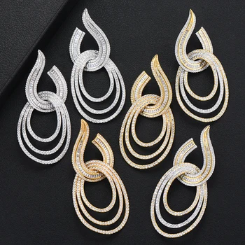 

2019 Charms Big Statement Twist Earrings For Women Luxury Full Cubic Zircon Wedding Bridal DUBAI Dangle Earrings Jewelry