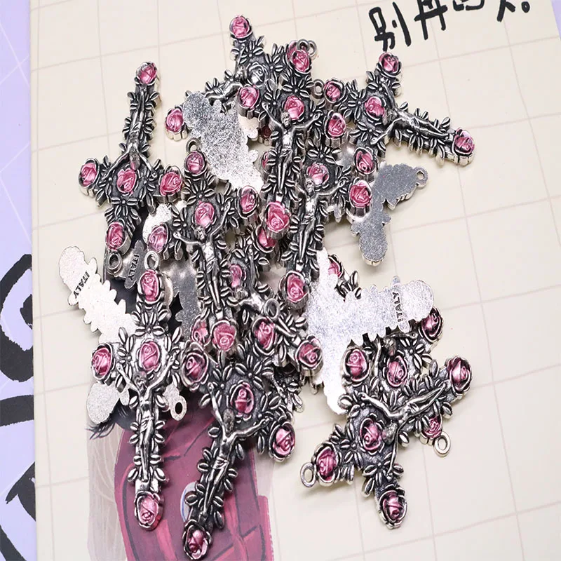 

Christian Cross vintage silver rosary cross jewelry. Catholic rose rosary cross jewel