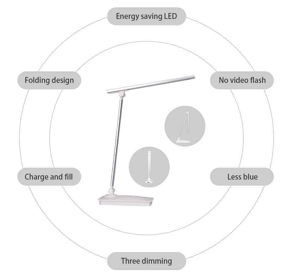 Настольная светодиодный LED Eye-Caring складной Настольная лампа с регулируемой яркостью офисный свет, сенсорное управление, холодный/белый для