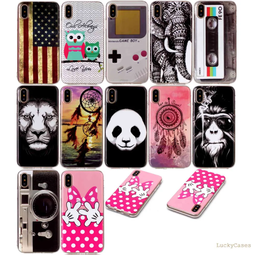 High Quality Fashion Luxury Soft Silicone TPU phone case For Apple iPhone X with popular monkey owl Elephant lion panda Painted |