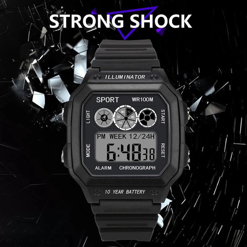 

Square shape Casual Sports LED Watch Retro Digital Display Date Quartz Watch Electronics Men Clock Wristwatch Relogio Masculino