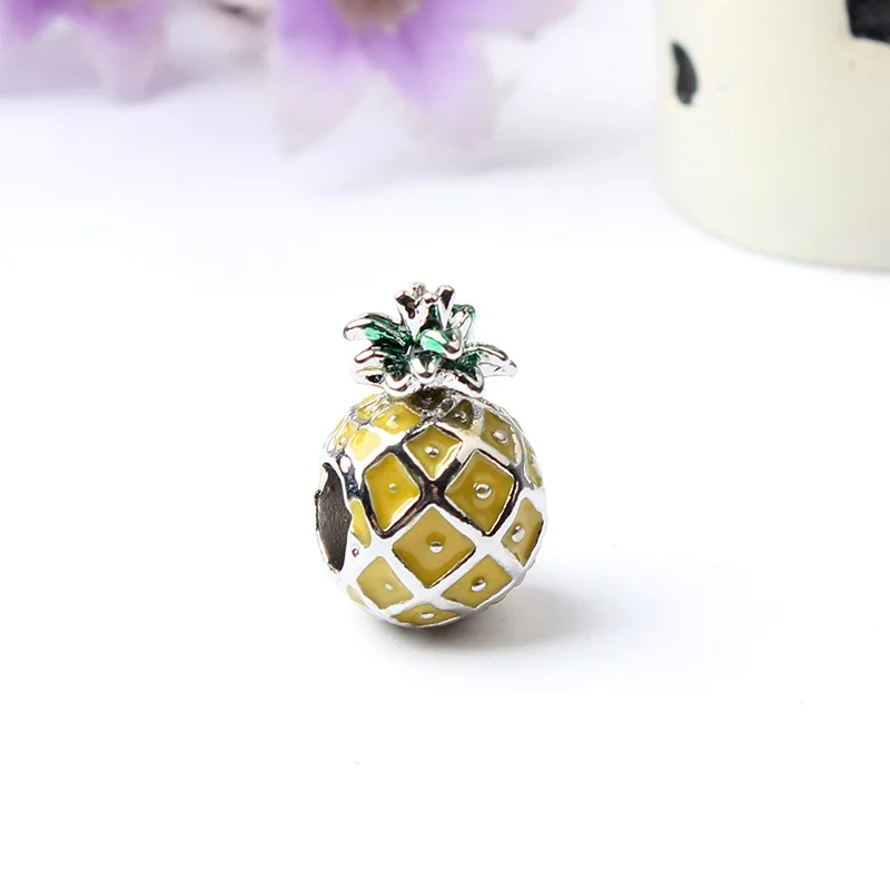 5PCS-Vintage-Yellow-Enamel-Beads-3D-Pineapple-Big-Hole-Bead-Fit-Women-Charms-Original-Bracelet-Beads