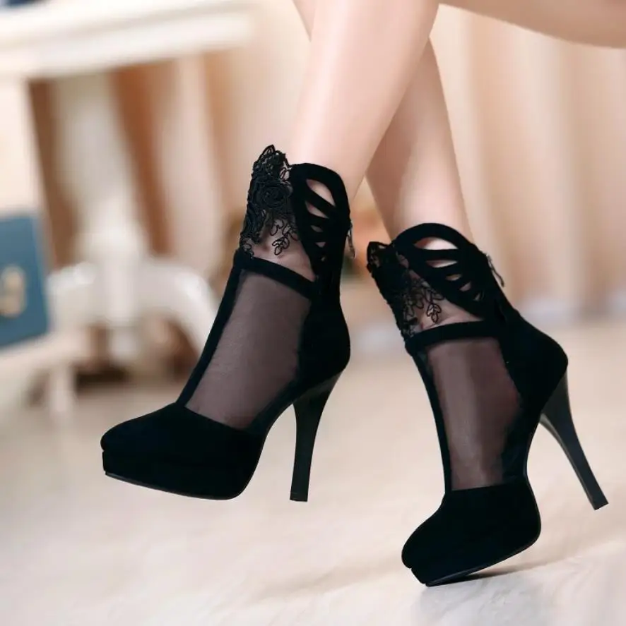 

Spring and summer new mesh Roman women's shoes with waterproof platform butterfly-shaped high heels