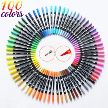 100 цветов, двойная кисть, ручка для художественного маркера, Отличная тонкая ручка-вкладыш для Bullet Journal, раскрашивающие книги, манга, каллиграфия, принадлежности