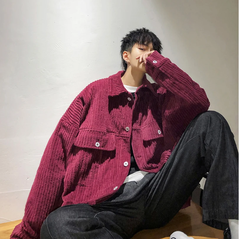 2019 Men's Corduroy Fabric Coats Streetwear Brand Bomber Jackets Fashion Outerwear Grey/red/khaki Color Windbreaker Size M-XL