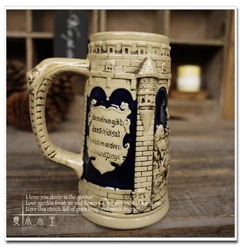 

Vintage Style Ceramic German Beer Mug Castle Celebration Hand Painted Mugs Embossed Pattern Home Bar Craft 13*9*16cm