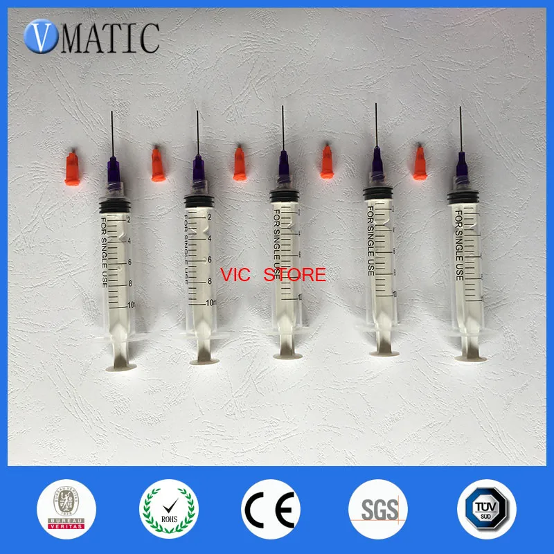 

Free Shipping Non Sterilized 5Pcs Stainless Steel Tip Dispensing Syringe Needle 21G 1 Inch Plastic Syringe 10cc/ml With Stopper