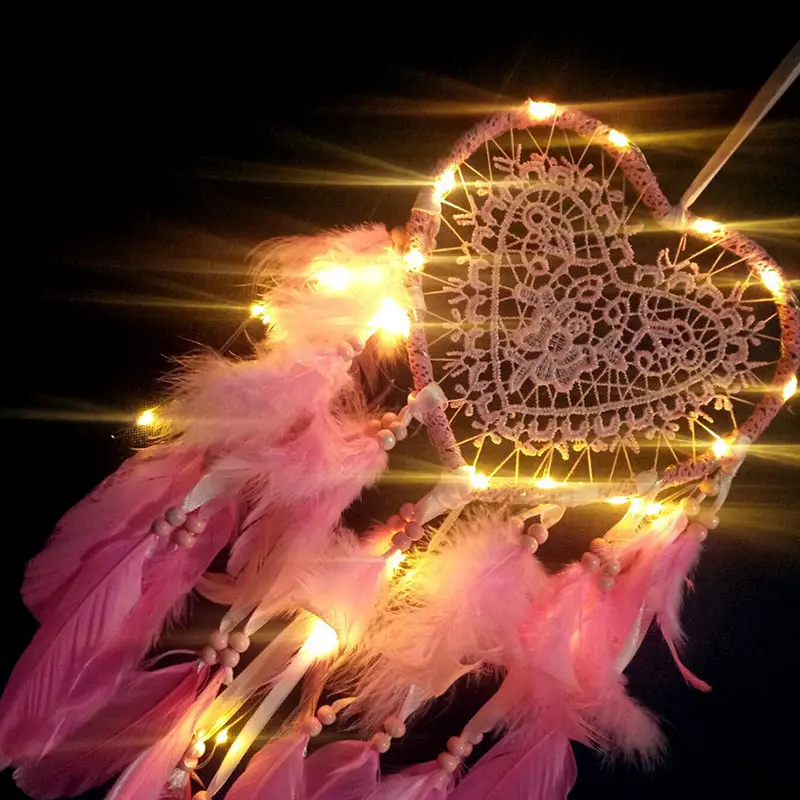 

Dreamcatcher LED Light Love Heart Home Night Light Handmade Dromenvanger Bedside Wall Hanging Hollowing out Creative