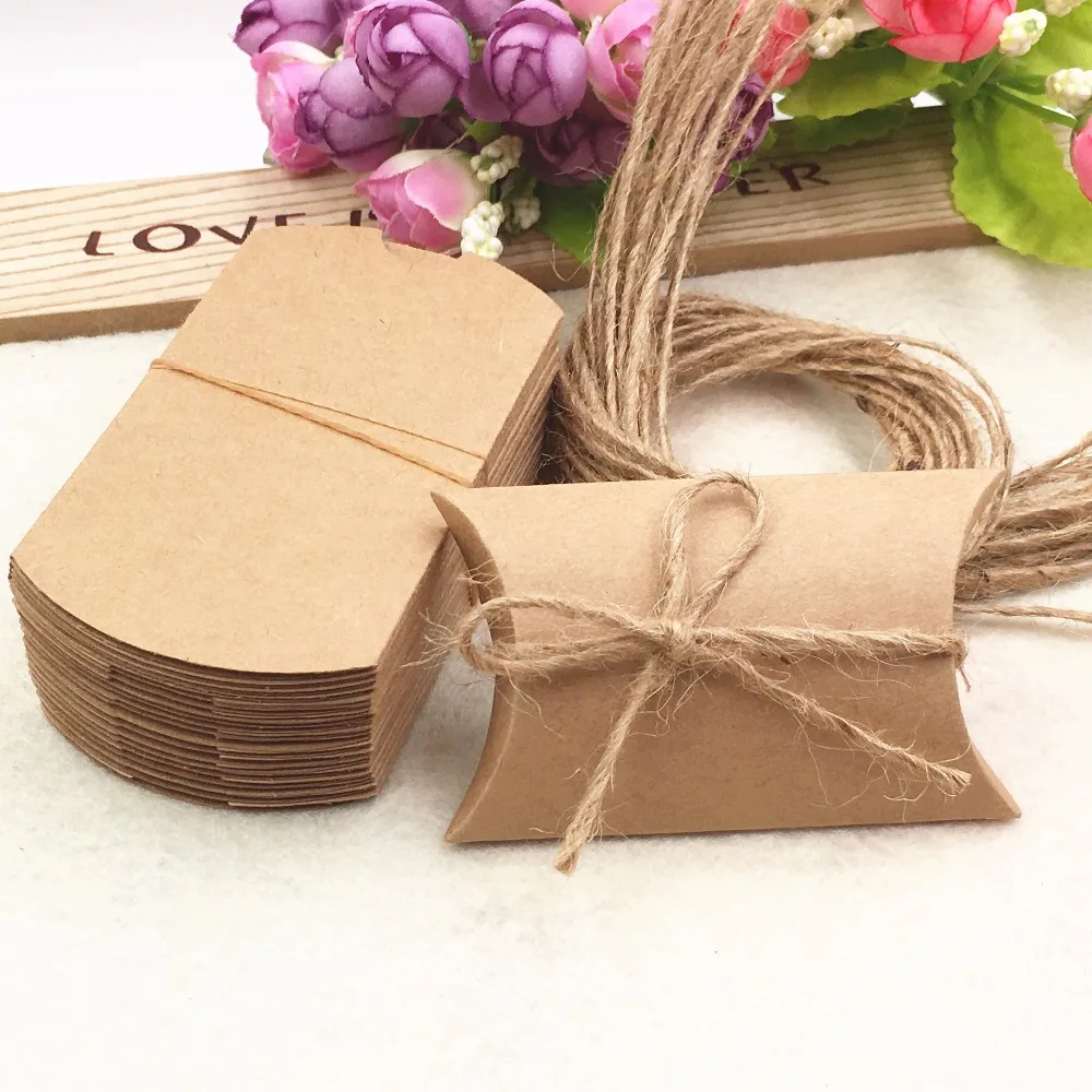GIFTS 100 KRAFT PILLOW BOXES WEDDING FAVOURS  JEWELLERY 