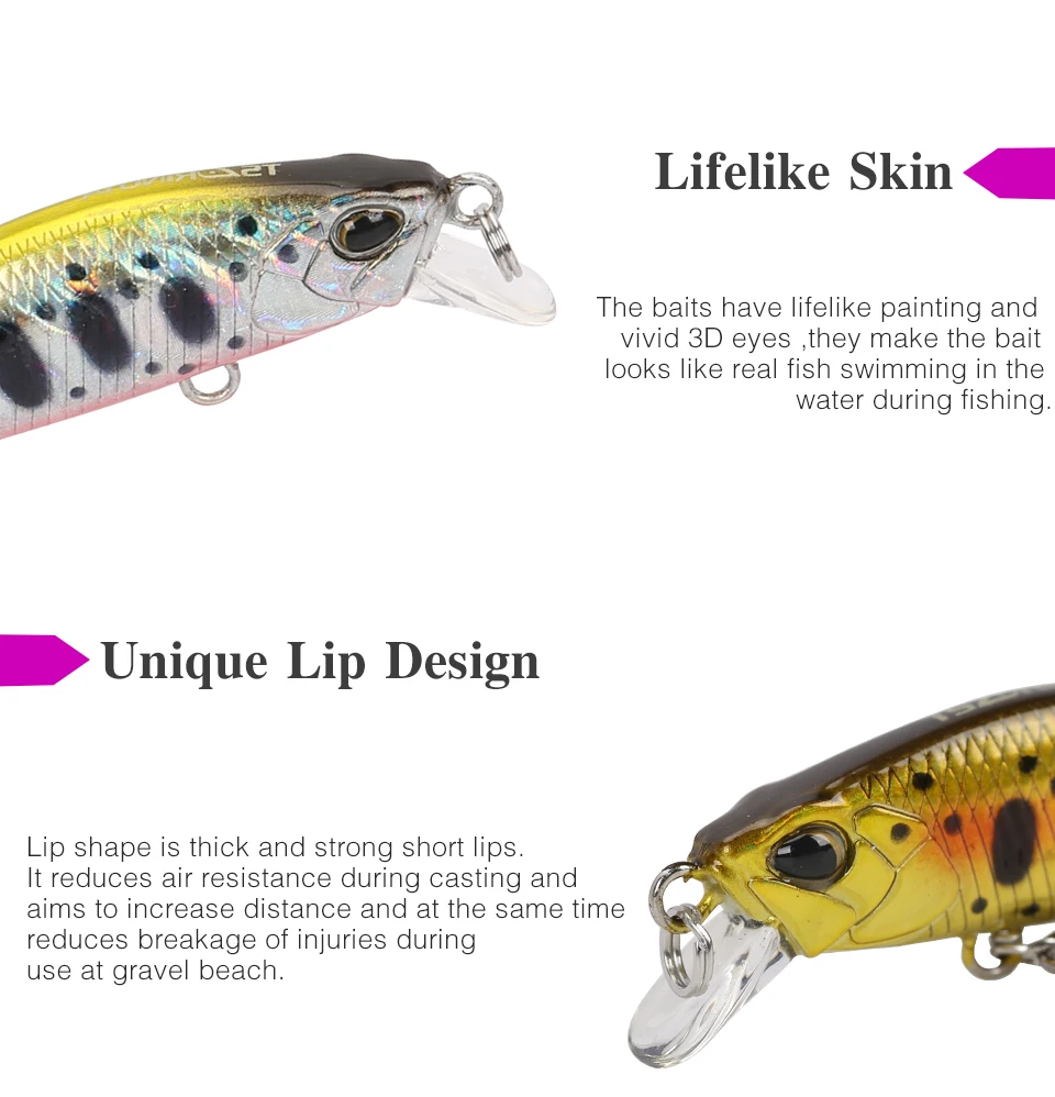 Iscas de Pesca Tsurinoya Dw63 7 Pcs 50mm 5g Sinking Minnow Hard Bait Mini Minnow Agudos Gancho Isca Artificial 5 minnow isca dura iscas de pesca mini