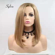 Sylvia блонд Омбре коричневый парики короткие прямые боб парики синтетические кружева передние парики жаропрочные волокна волос парики
