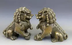 Ручной Китайский Латунь Медь Животных таунхаус Фэн-шуй Foo Dog Лев Статуя Изобразительное свадебные Ремесел украшения