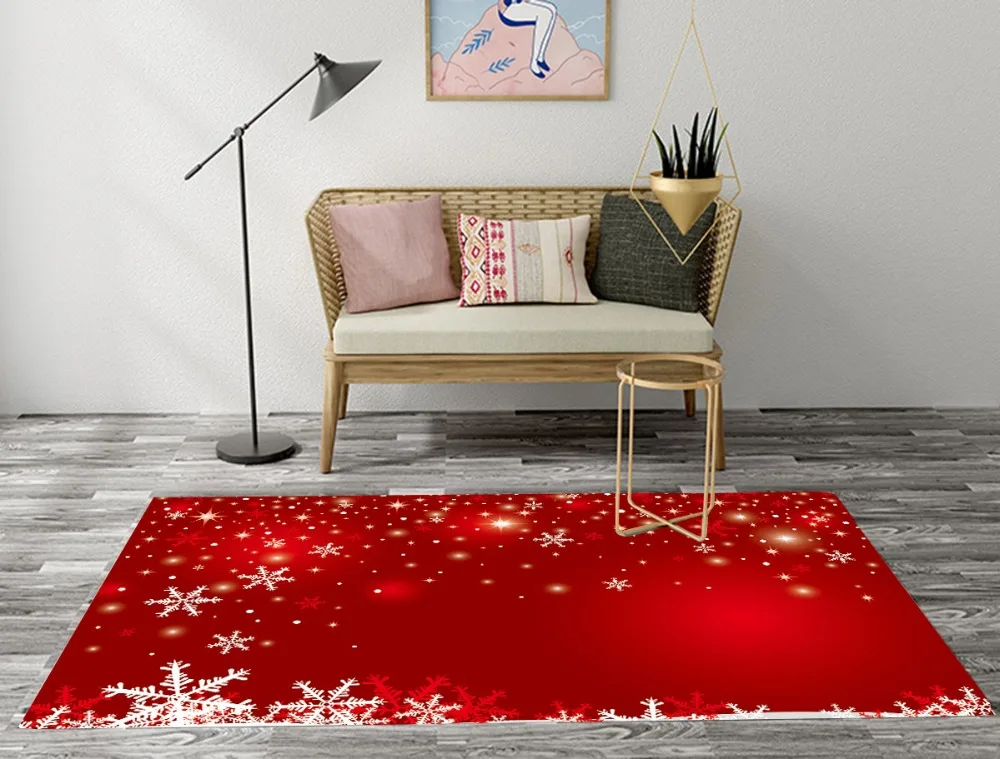 White Snowflake Red Christmas Carpet For Kids Baby Home Living Room Luxury Cushion Bedroom Hallway Area Rug Door Floor Bath Mats