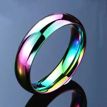 MEJOR PROMO ❤️ Anillo de acero inoxidable liso para hombre y mujer, joyería de moda, 6MM, colorido brillante, arcoíris, regalo - discount item 9% OFF Joyas y complementos