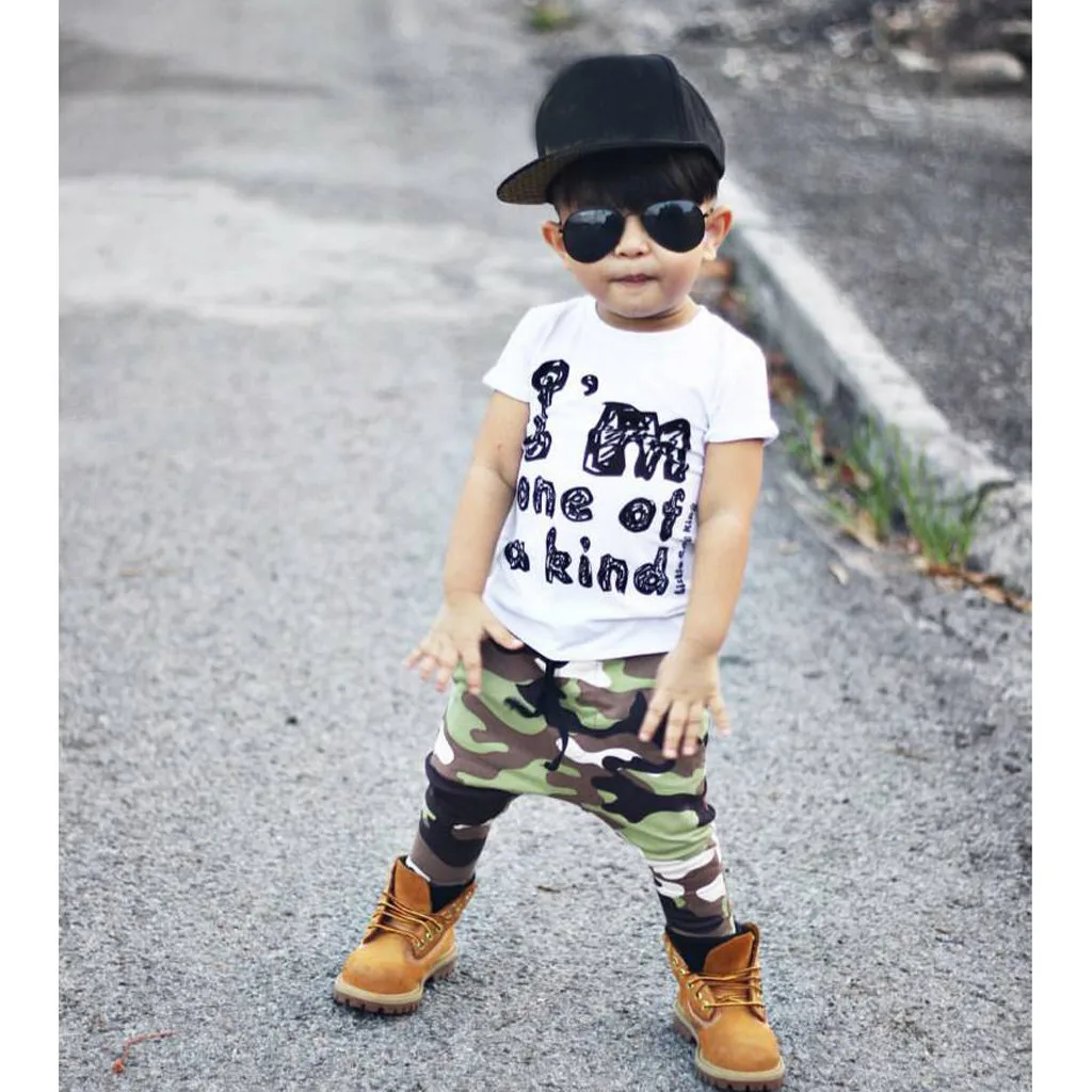 

Children Boys Clothes Sets Child Letter T-Shirt Top+Camouflage Pants Tracksuit Kids Sports Suits For Boys Clothing 1 2 3 4 Years