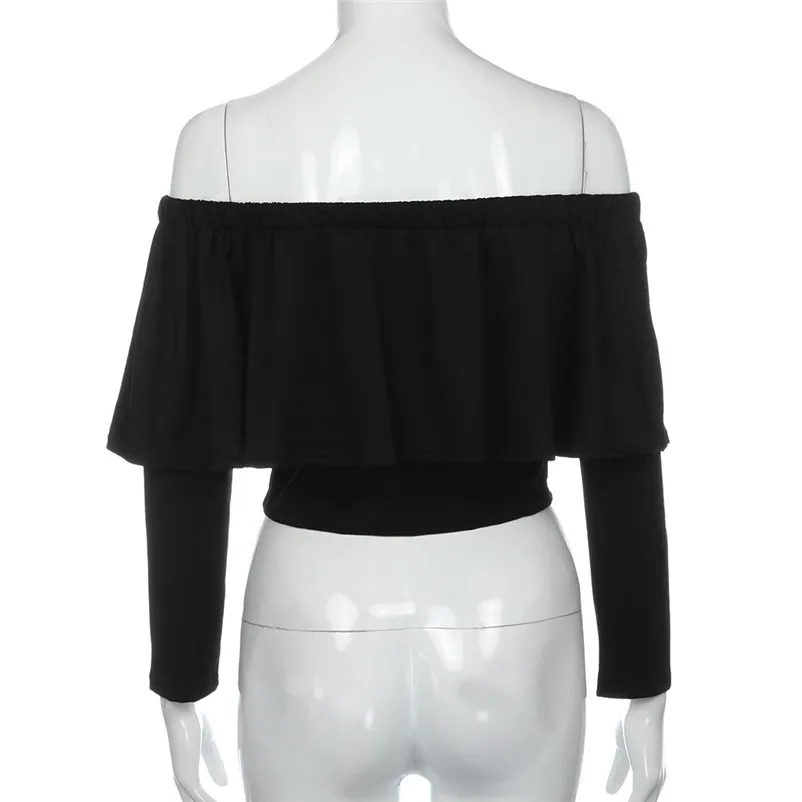 Fashion womens tops and blouses summer 2018 Casual Long Sleeve Off Shoulder solid shirts Tops Blouse camicette Y16#N  (3)