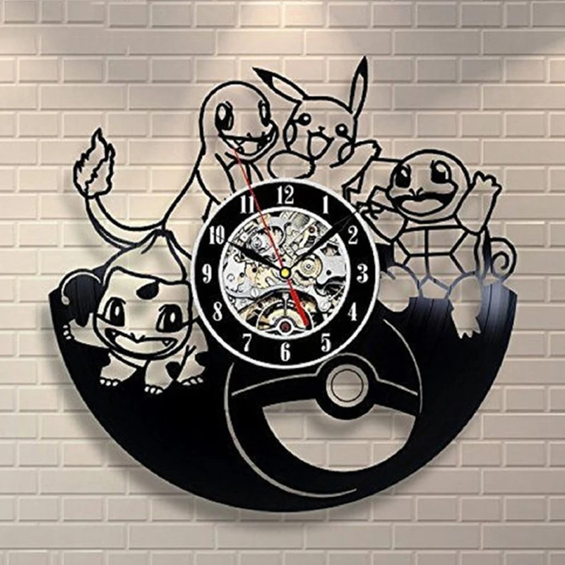 Покемон настенные часы современный дизайн декоративный детская комната с принтом Пикачу Винтаж винил часы-пластинка стены домашние декоративные часы