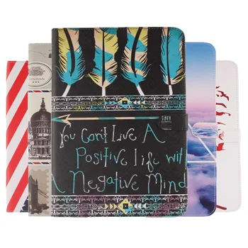 

For IPad Air 2 Case Colorful Feather Painted Leather Cover For Apple iPad air 2 ipad 6 9.7 inch with card slots Case+film+pen