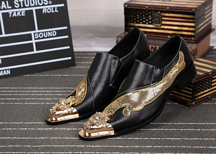 black with gold dress shoes