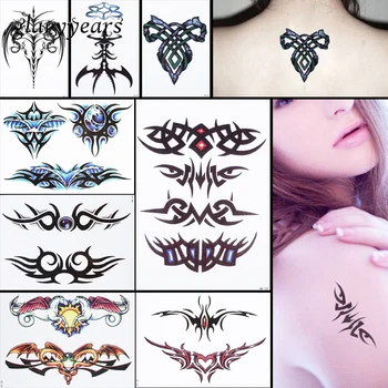 

8 Pieces Totem Pattern Design Temporary Tattoo Sticker Waterproof Geometry Gem Women Men Back Body Art Tattoo Sticker Cool HB#56