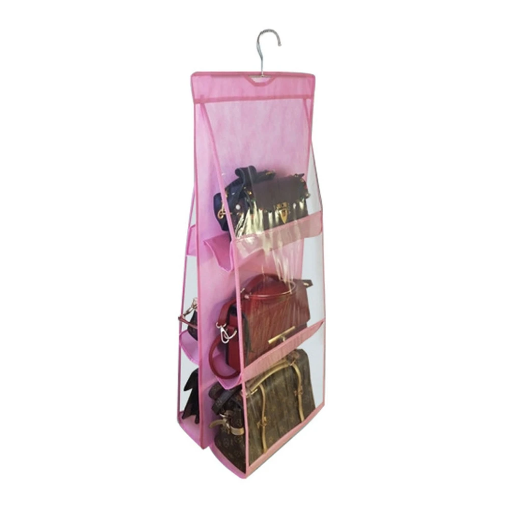 6 карманов, подвесная сумка для хранения, сумочка, сумка-тоут, органайзер для хранения, складная сумка для хранения, для дома, дверь шкафа или серванта на стену - Цвет: Pink