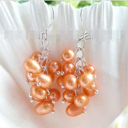 

hot sell new - Free shipping wonderful grape orange freshwater pearls earrings 925 hook b738 new