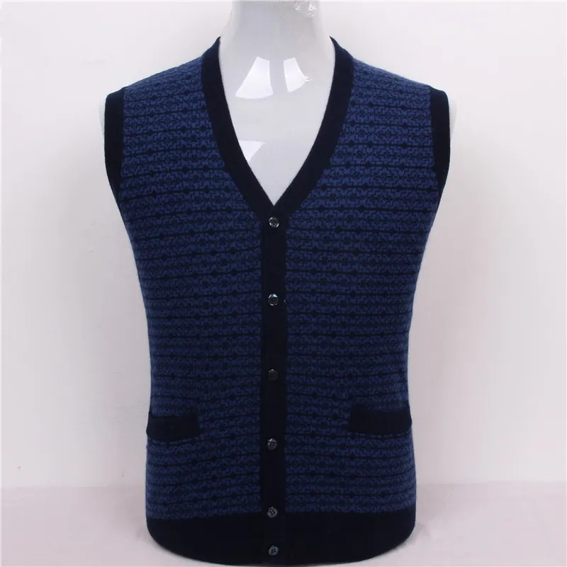 100% козья кашемир мужская бутик жаккардовые жилет свитер кардиган 3 цвета Большие размеры S/105-3xl/130
