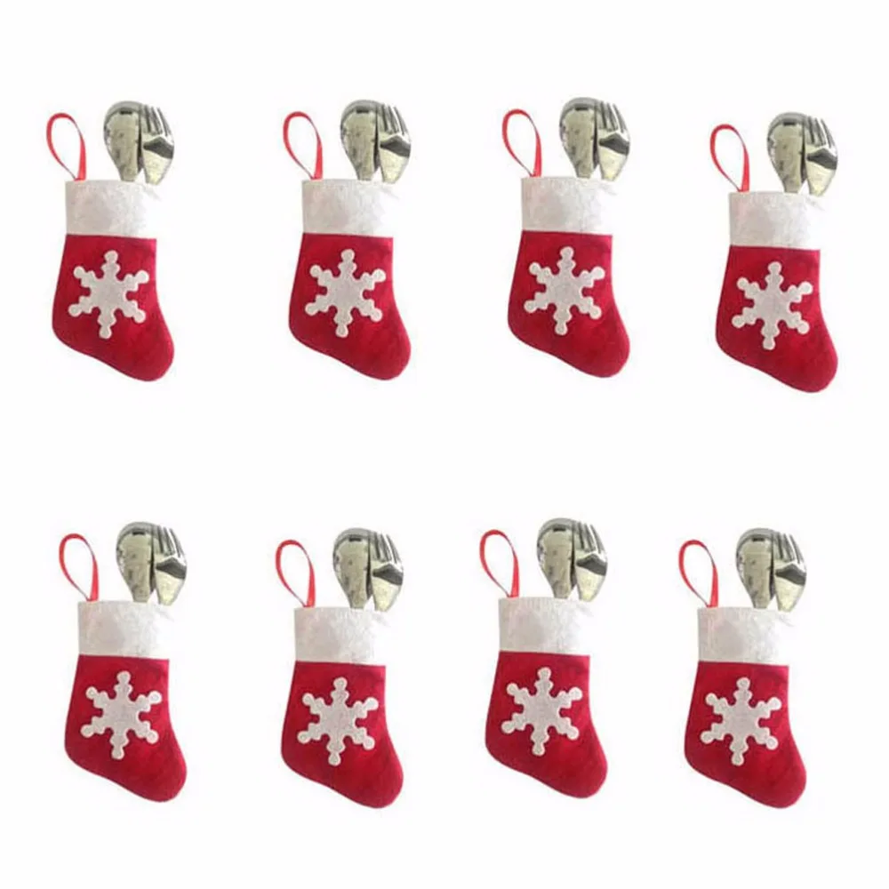 

100 Pcs/ Lot Mini Christmas Stocking Socks for Dinner Tableware Christmas Storage Bags XMAS Decoration Sock adornos navidad 2016