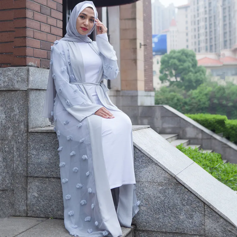 Элегантный мусульманский абайя Цветочные Макси платье кардиган цветы юбка Аппликации Длинные халаты Туника Ближний Восток Рамадан Исламская одежда