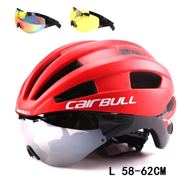 3 линзы Aero ультра-светильник велосипедный шлем Велоспорт велосипед Спорт Безопасность гоночный шлем с очками в форме TT дорожный велосипед матовые шлемы - Цвет: L 58-62cm red