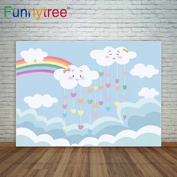 

Cute clouds rainbow love heart children's background a photo fond studio photo vinyl fond studio photo polyester