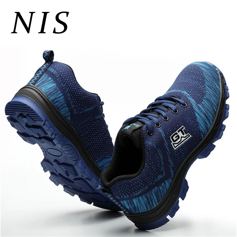 

NIS Big Size EUR39-46 Lightweight Breathable Men Work Safety Shoes Men Anti-smashing Steel Toe Labor Work Boots Hiking Sneakers