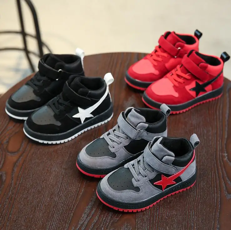 

2018 new autumn and winter children's wild sports shoes warm lace-up flat non-slip boys and girls high shoes kids breathable