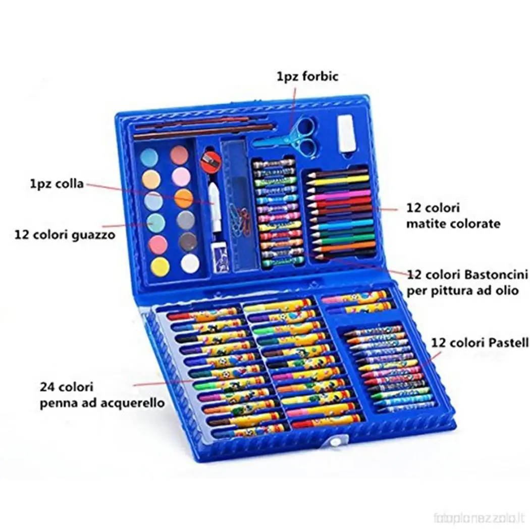 

Children's Art Stationery Crayons Watercolor Pen Painting Tool Kit Blue, Pink Set 86pcs