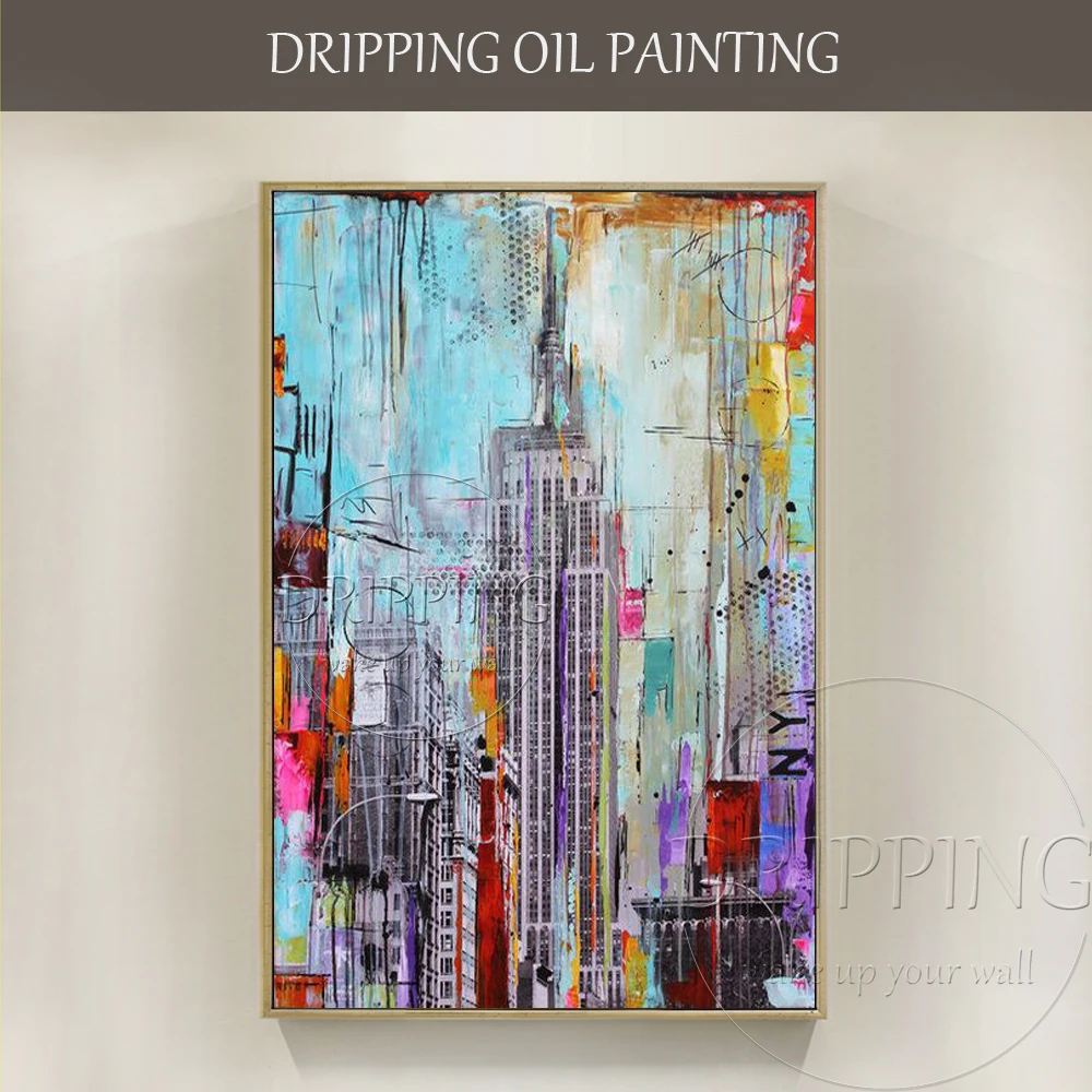 

Professional Artist Hand-painted Modern Abstract Urban New York Oil Painting on Canvas New York City Skyscraper Oil Painting