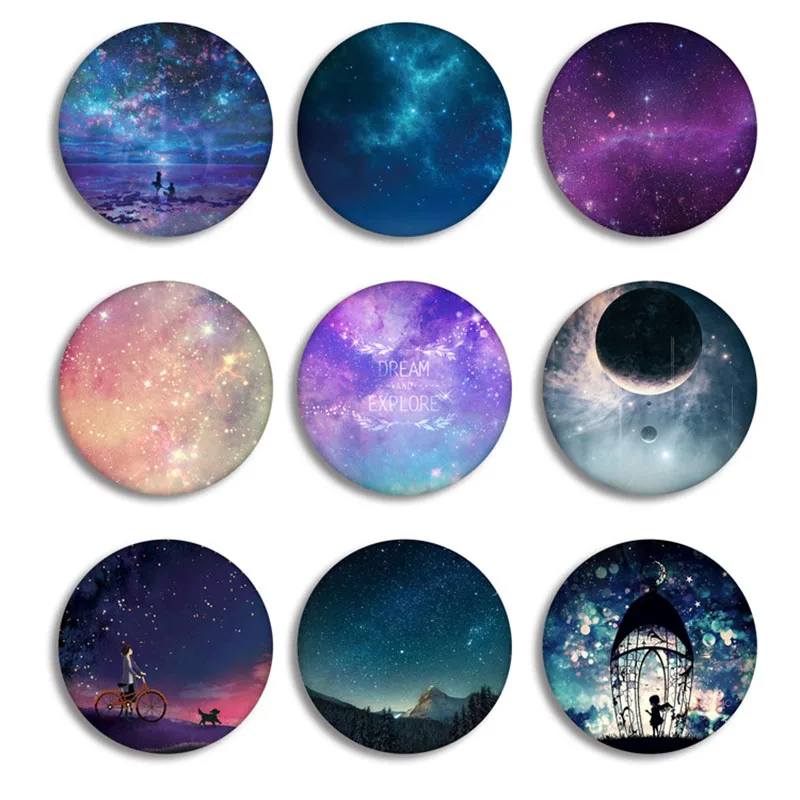 

Anime Dream Explore Cosplay Badge Fashion Cartoon Romantic Round Shape Starry Night Sky Brooches Pin Jewelry Clothes Decoration